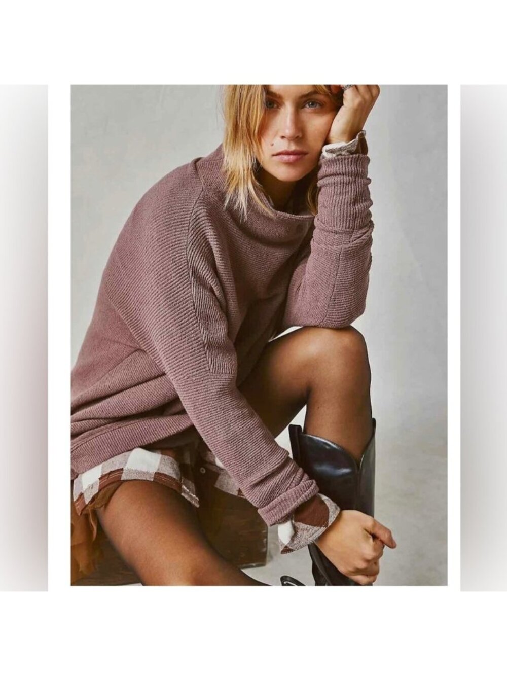 Free People Ottoman Slouchy Tunic Sweater Woman XL Nutmeg Oversized Cowl Neck